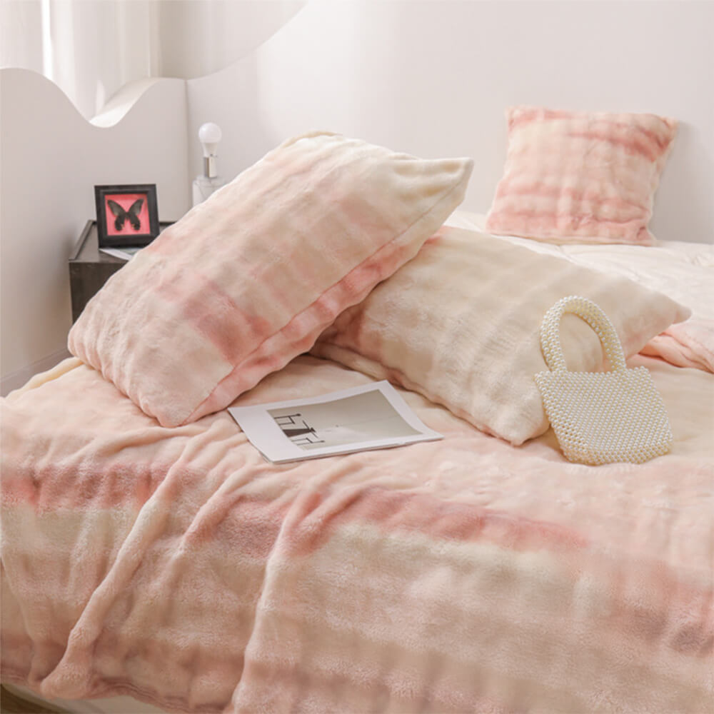 Drap plat de couverture douce en fausse fourrure de lapin dégradé de luxe