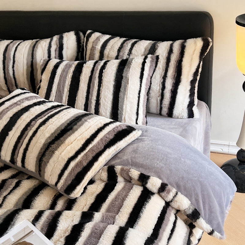 Juego de cama antiestático de piel de conejo de rabia de rayas de rayas ombre irregular a rayas