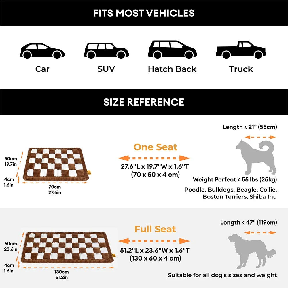 Cozy Plaid Non-Slip Dog Bed Mat for Car Seat Extender