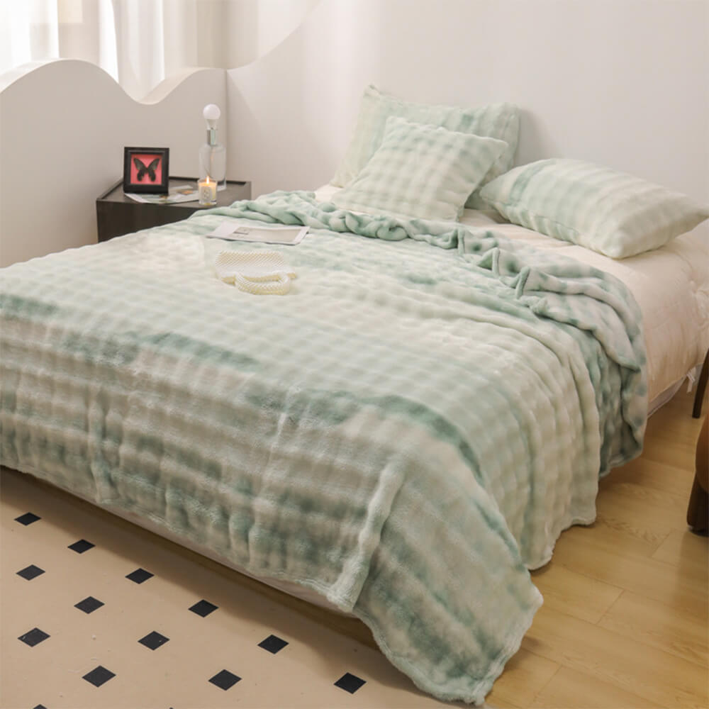 Drap plat de couverture douce en fausse fourrure de lapin dégradé de luxe