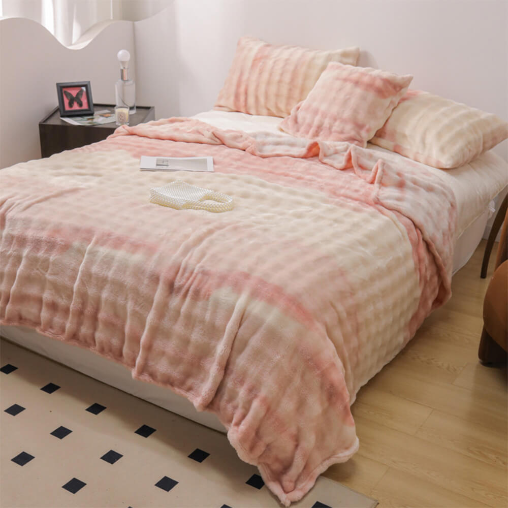 Drap plat de couverture douce en fausse fourrure de lapin dégradé de luxe