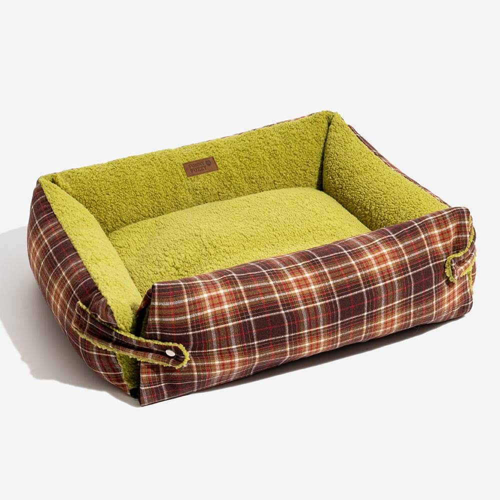Grandi letti per cani rivestiti in tartan vintage lavabili - Avocuddle