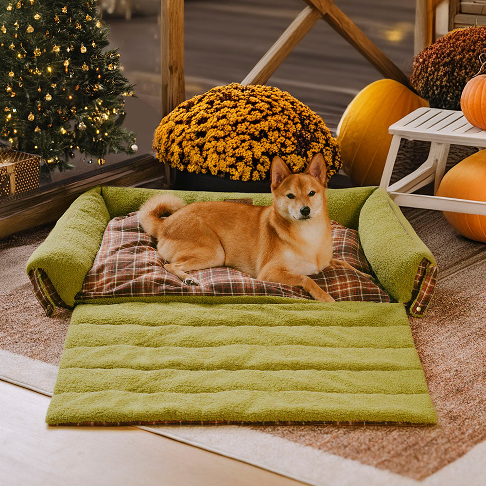 Grandi letti per cani rivestiti in tartan vintage lavabili - Avocuddle