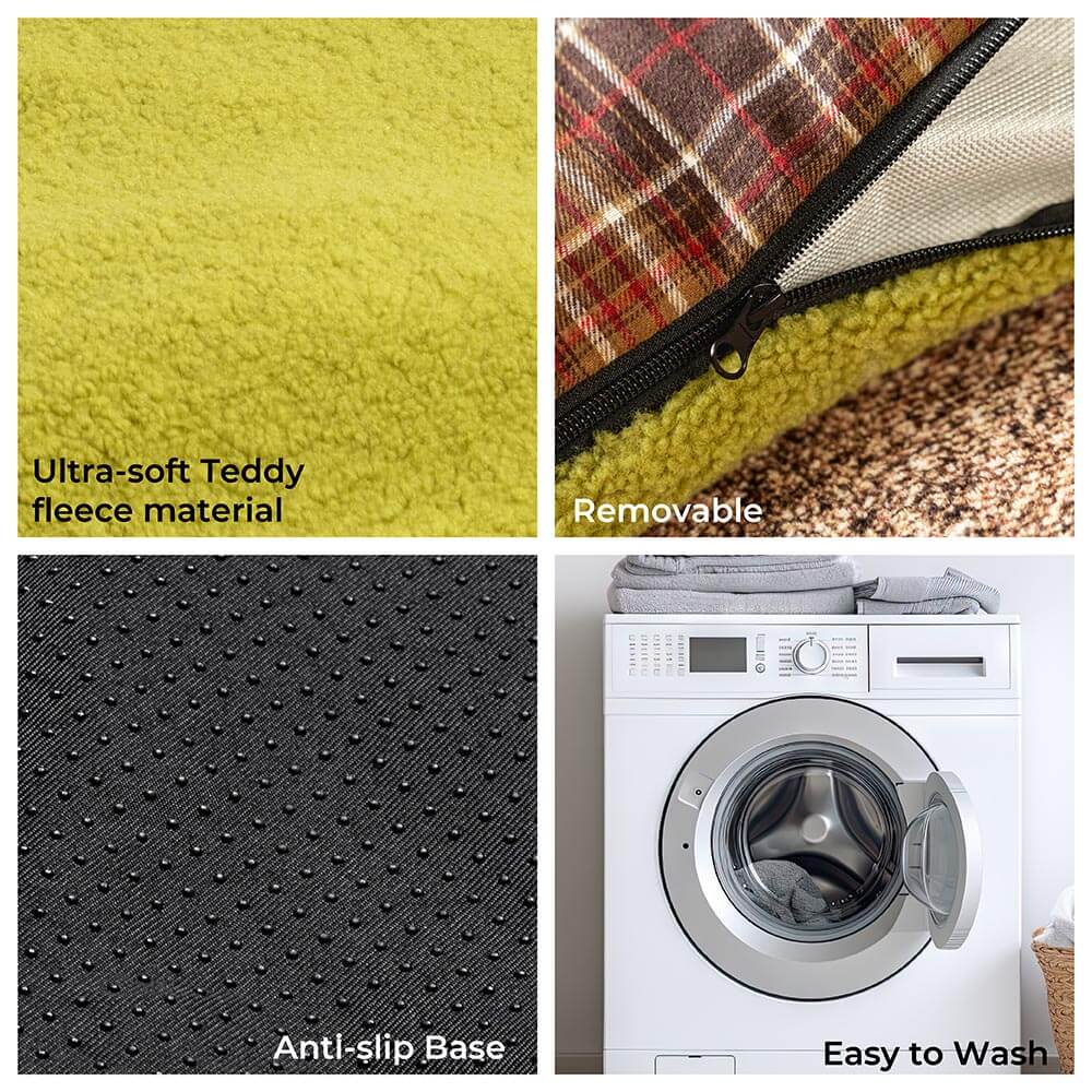 Grandi letti per cani rivestiti in tartan vintage lavabili - Avocuddle