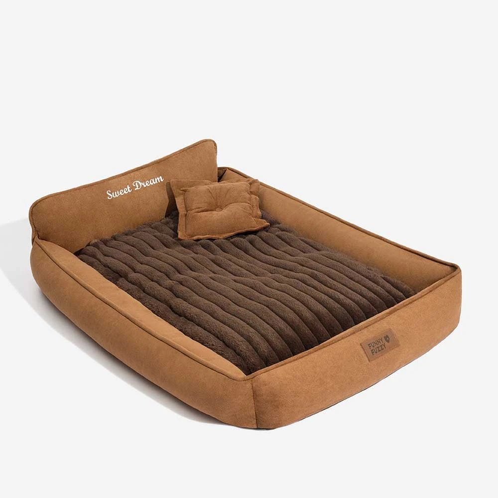 Cama de perro lavable de doble cara retro ante con almohada-Sweetdream