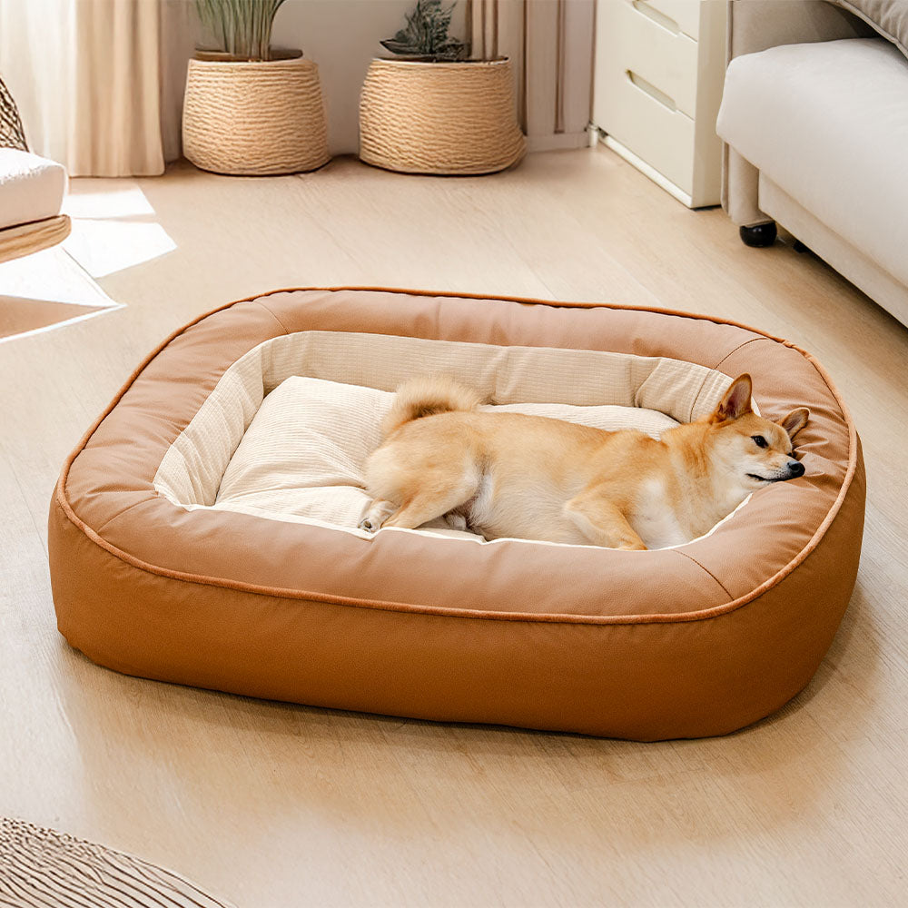 Waterproof Non-stick PU Leather Scratch-resistant Full Support Dog Bed