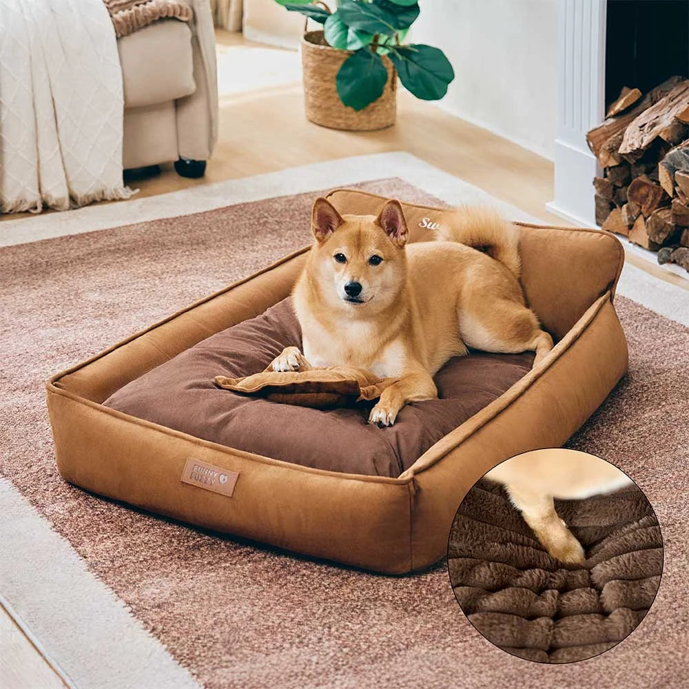 Cama de perro lavable de doble cara retro ante con almohada-Sweetdream