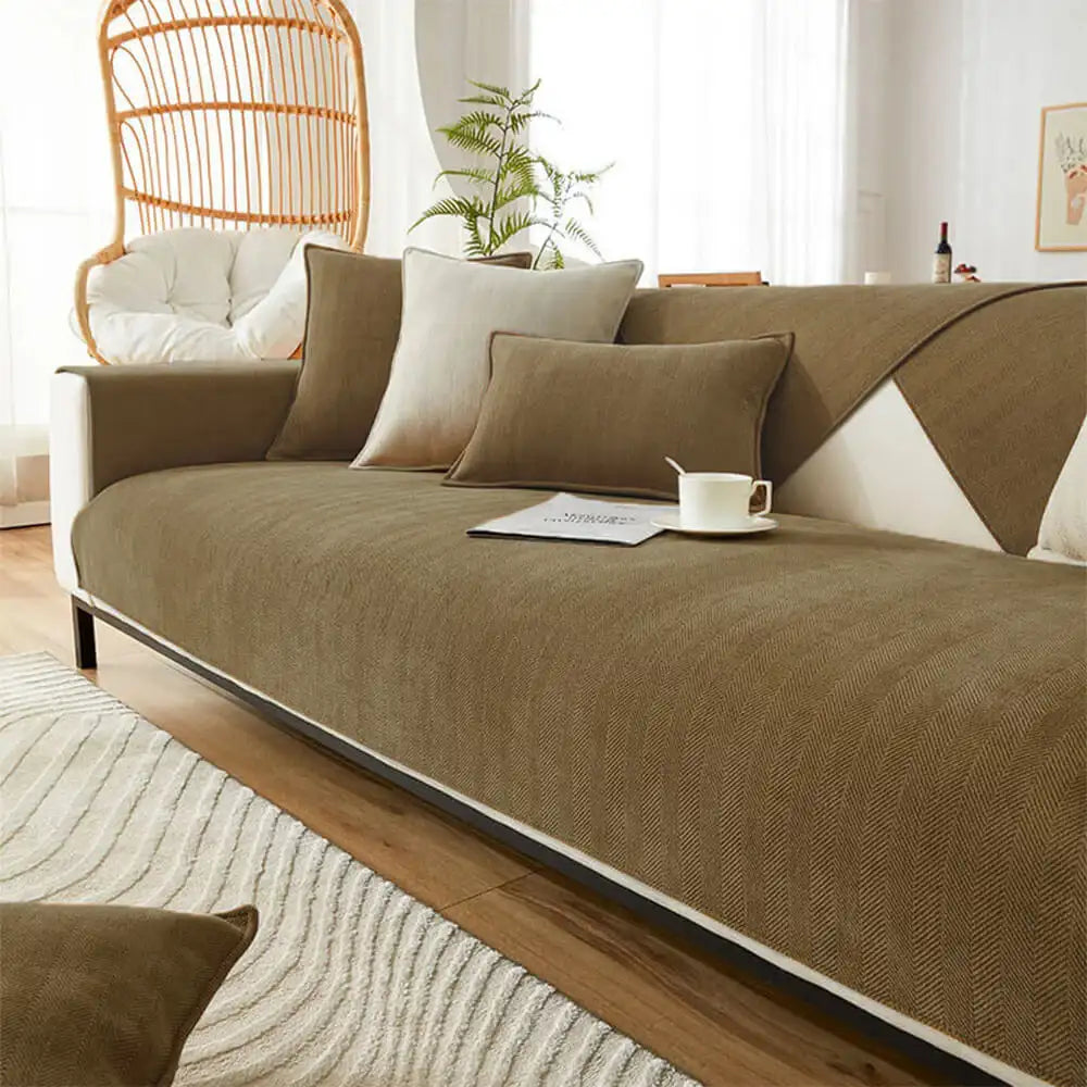 Wasserdichter und anwuchshemmender Couchbezug aus Chenille-Gewebe mit Fischgrätenmuster