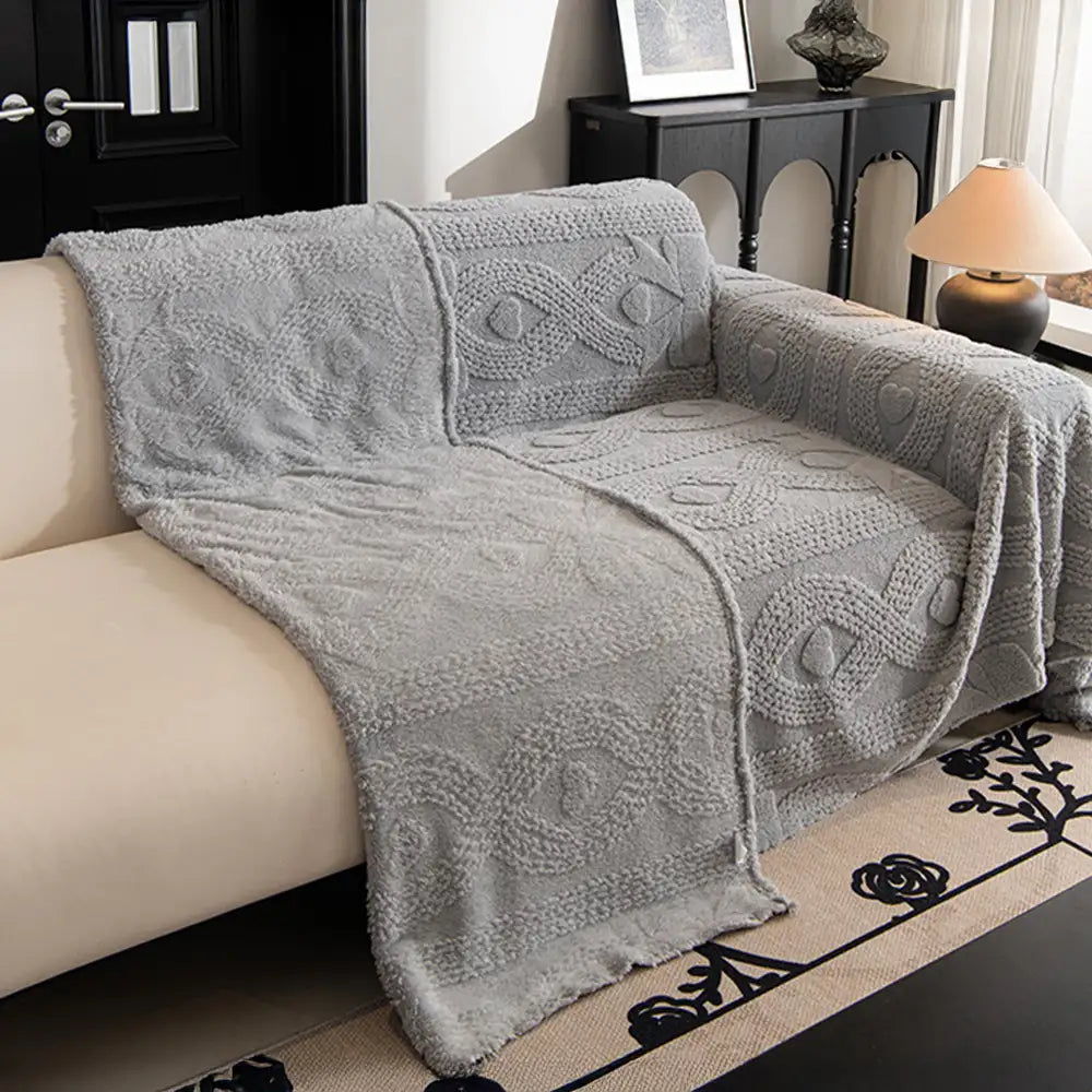 Bowknot Jacquard Plush Multifunctional Sofa Blanket Couch Cover