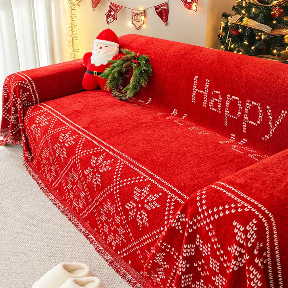 Christmas Decoration Chenille Wear-Resistant Sofa Blanket Couch Cover