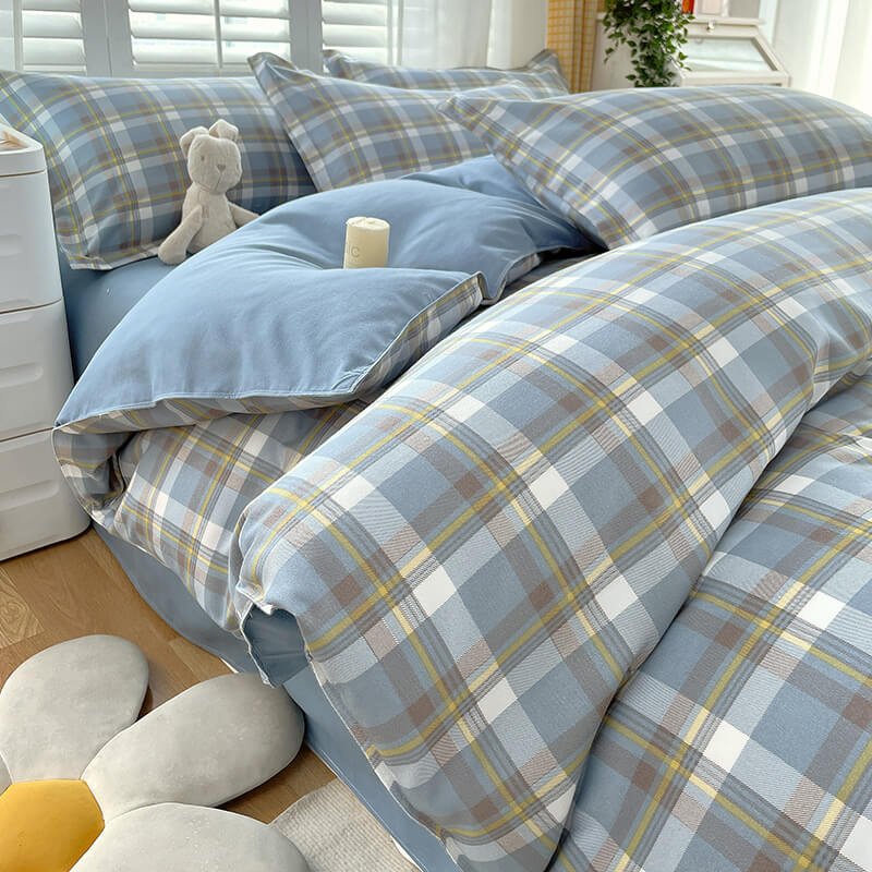 Cuadros clásicos <tc>Color</tc> Juego de sábanas transpirables y elegantes con diseño de bloques