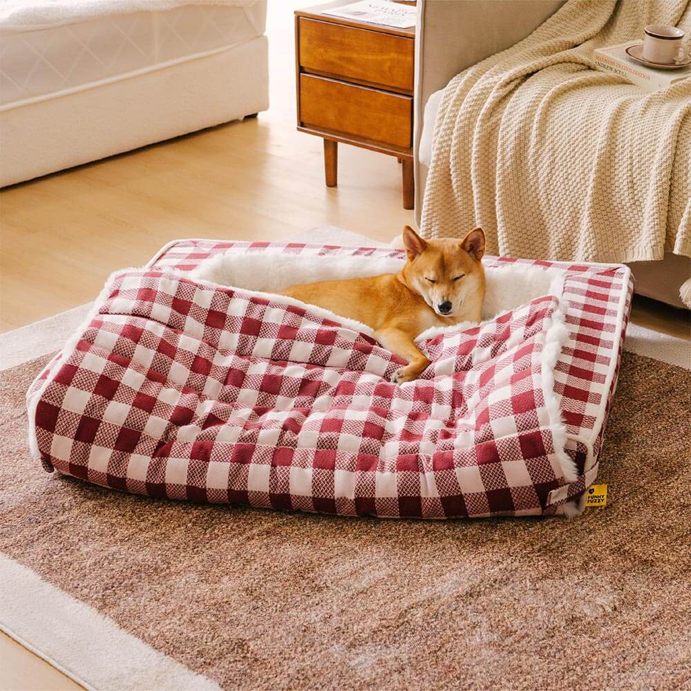 Cama clásica de perros ergonómico a cuadros a cuadros - expandible lavable