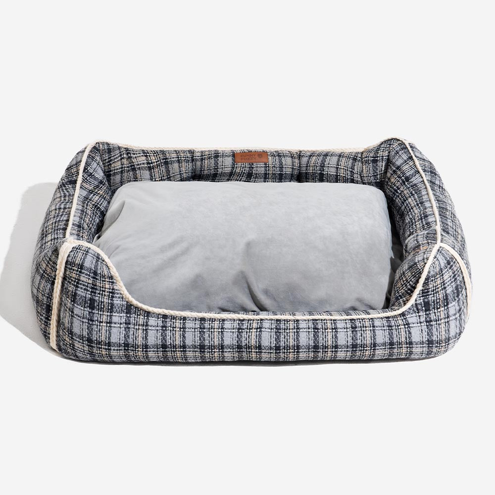 Bed de perro calmante de perros de refuerzo retro a cuadros clásico - Retiro nostálgico