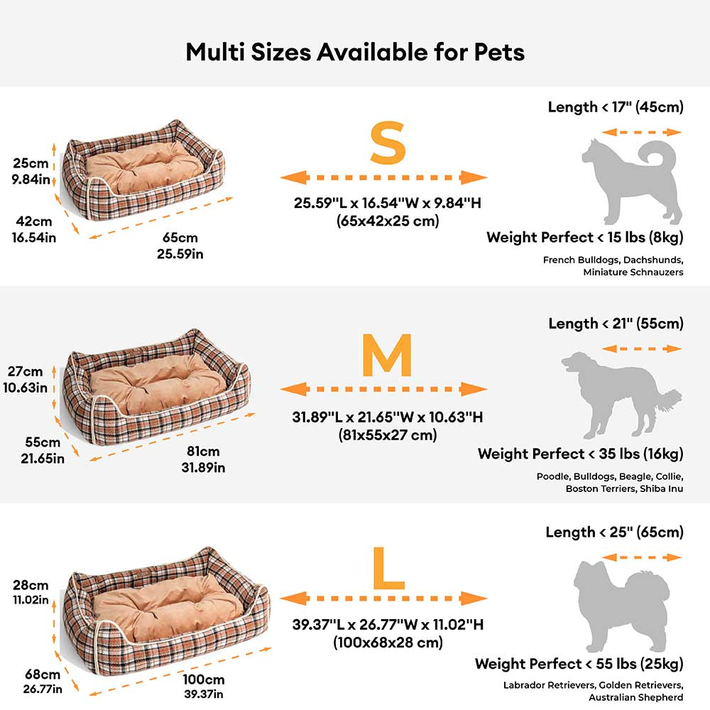 Bed de perro calmante de perros de refuerzo retro a cuadros clásico - Retiro nostálgico