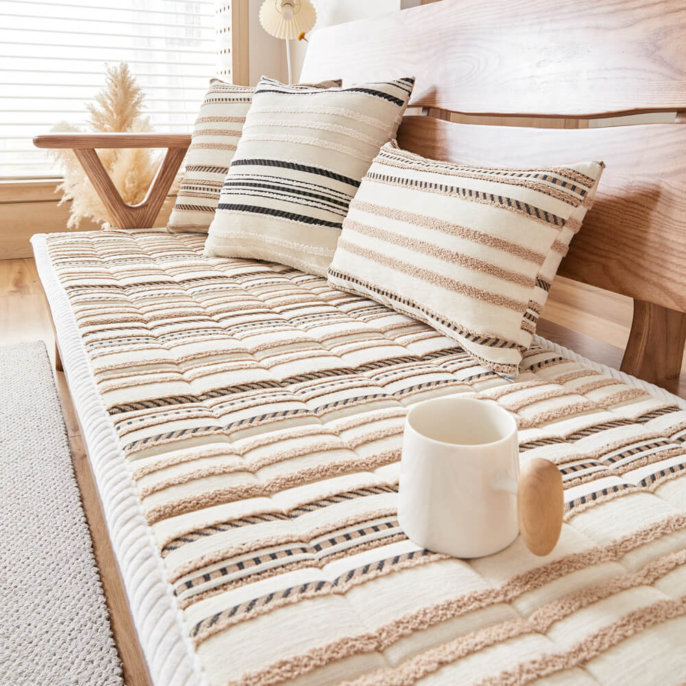 Acogedor chenille de sofá plush rayas tapa de sofá de mascotas de mascotas