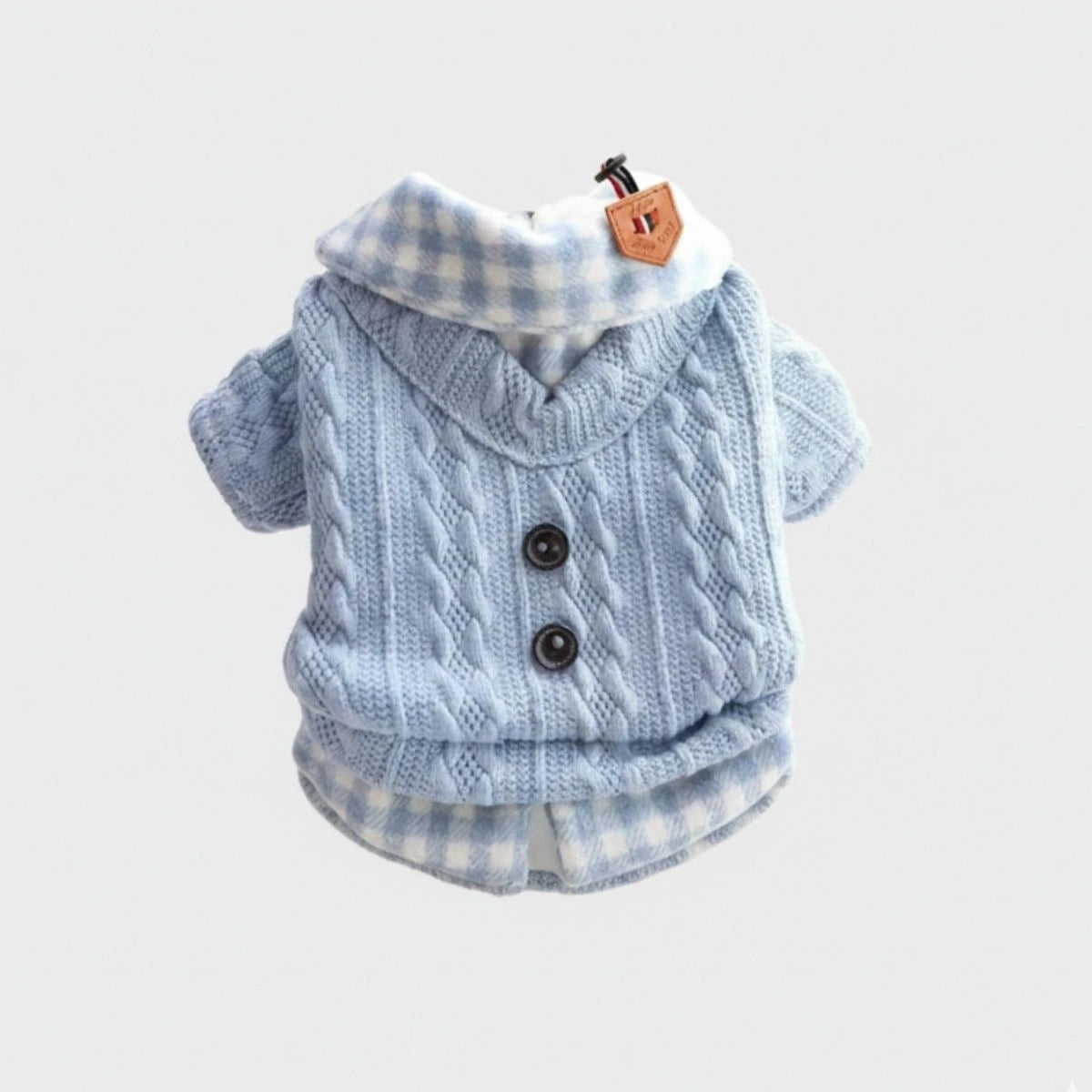 Cozy Knitted Dog Sweater with Plaid Collar – Available in Pink & Blue