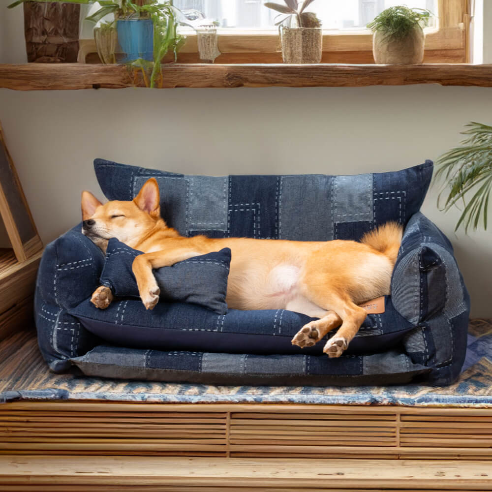 Denim-Patchwork-Stil, doppellagiges Haustier-Sofa, Hunde-Sofabett