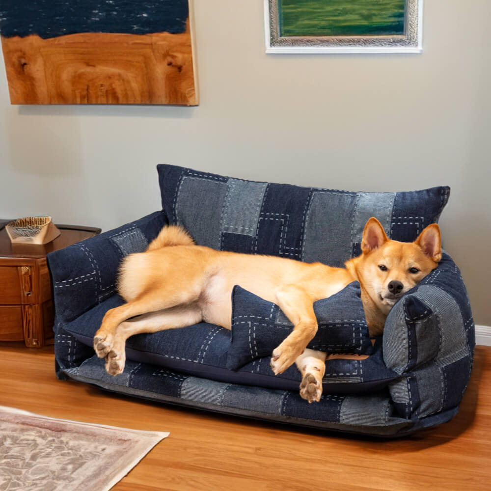 Denim-Patchwork-Stil, doppellagiges Haustier-Sofa, Hunde-Sofabett