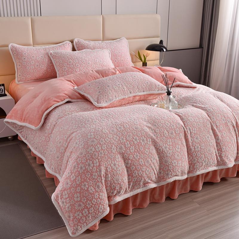 Ensemble de draps de lit élégant en velours sculpté, motif floral, doux pour la peau