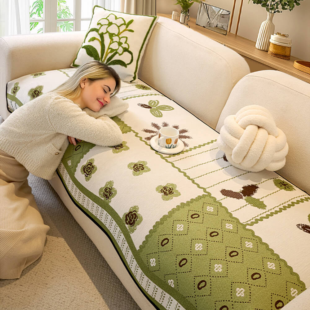 Tela resistente a los scratch chenille estilo pastoral de forma irregular sin deslizamiento de la cubierta del sofá sin deslizamiento