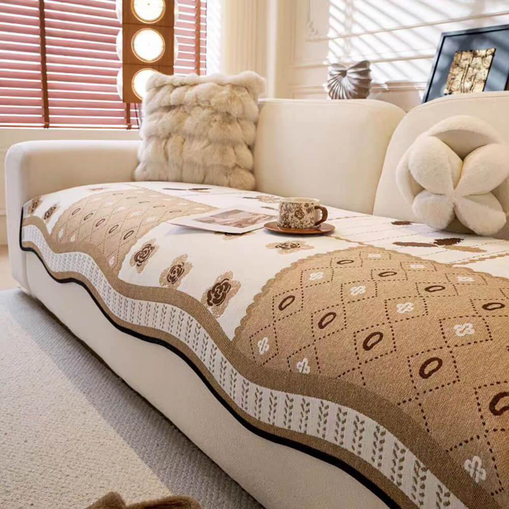 Tela resistente a los scratch chenille estilo pastoral de forma irregular sin deslizamiento de la cubierta del sofá sin deslizamiento