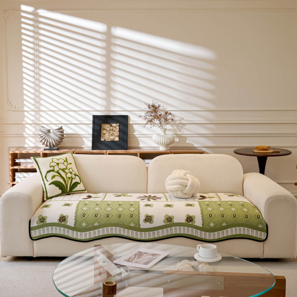 Tela resistente a los scratch chenille estilo pastoral de forma irregular sin deslizamiento de la cubierta del sofá sin deslizamiento