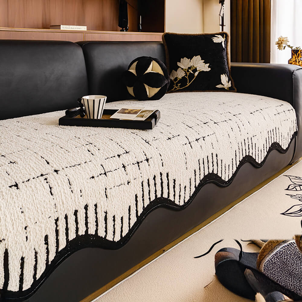 Cubierta de sofá de felpa suave en espesas con bordes de ondas irregulares