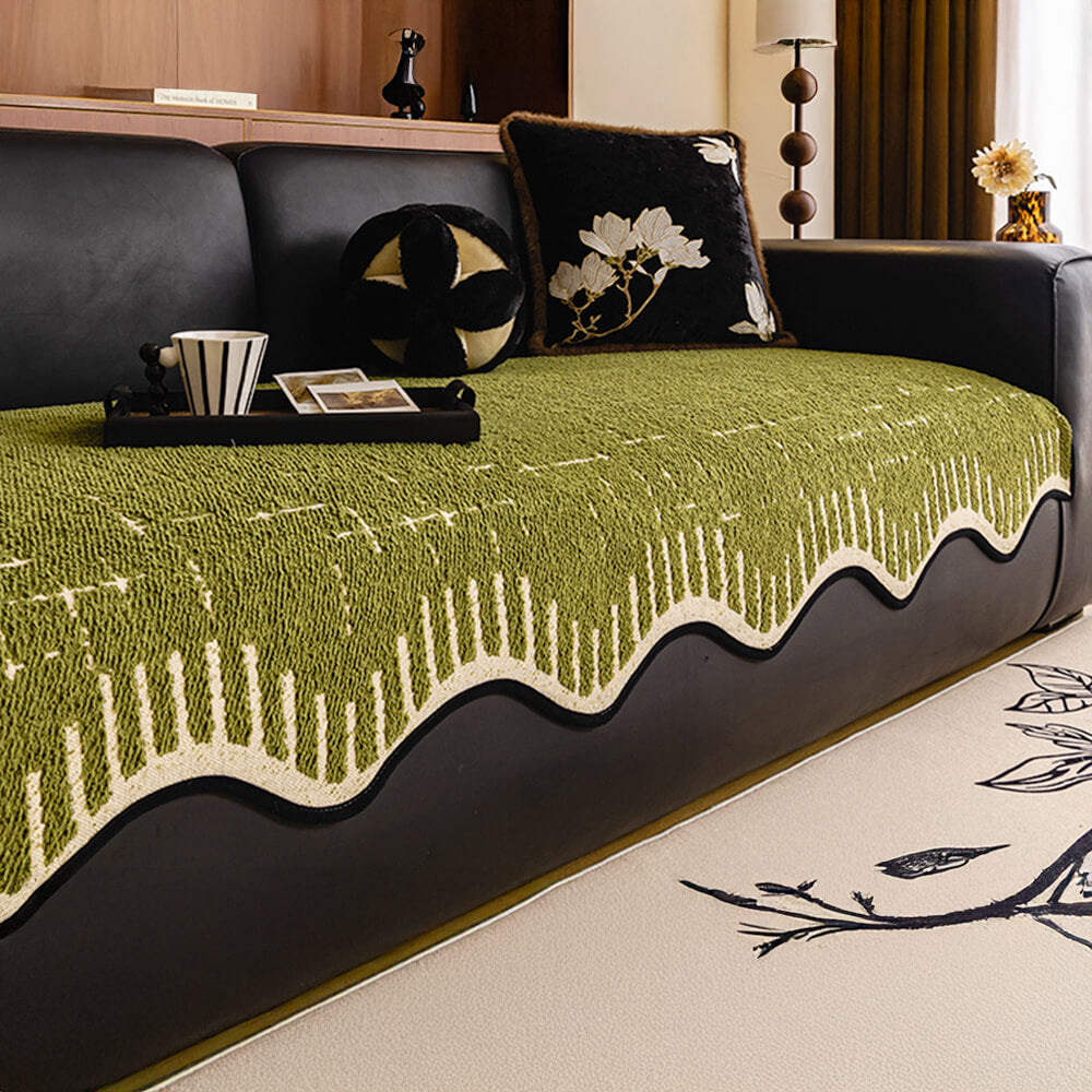 Cubierta de sofá de felpa suave en espesas con bordes de ondas irregulares