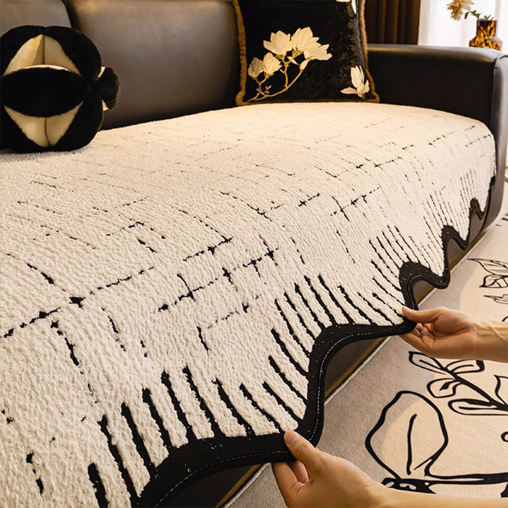 Cubierta de sofá de felpa suave en espesas con bordes de ondas irregulares