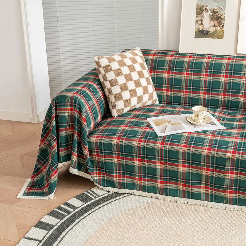 Festive Plaid Color Block Sofa Decoration Couch Cover