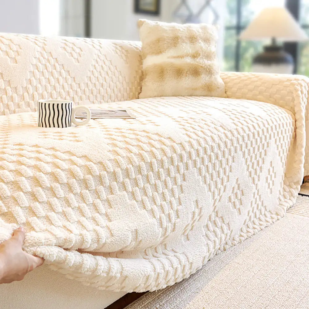 Fluffy Jacquard Velvet Scratch-Resistant Thickened Sofa Blanket Couch Cover