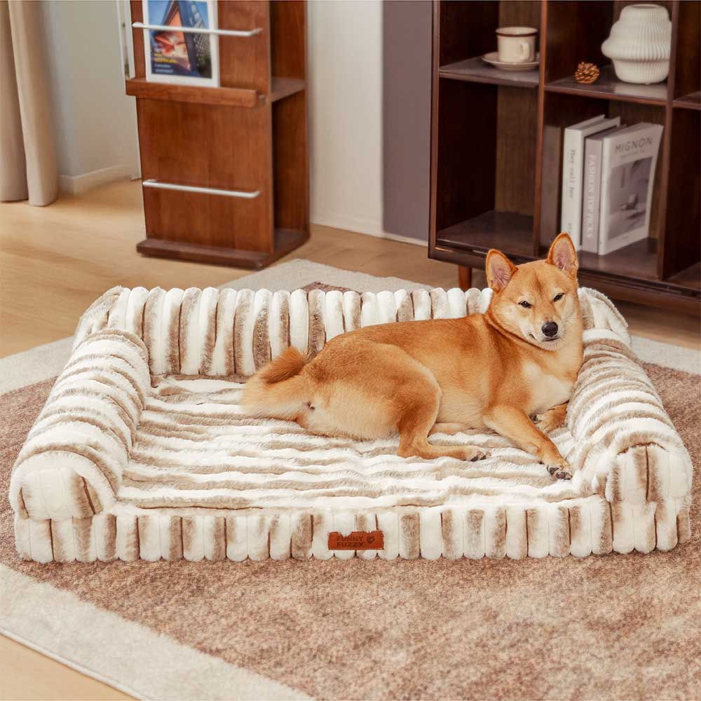Cama de perro ortopédico rayado de rayas esponjosas - Luxe Comfort