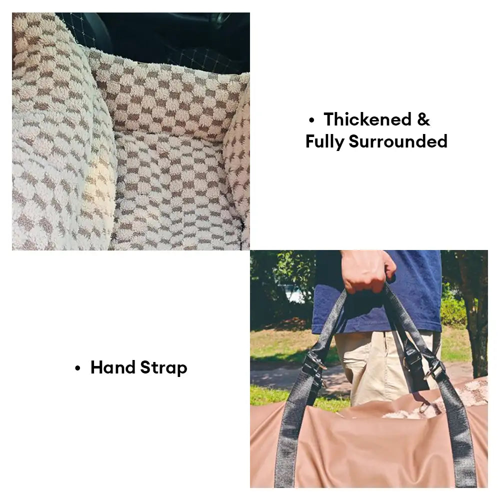 Checkerboard Faux Leather Safety Center Console Pet Car Seat and Carrier 2 in 1