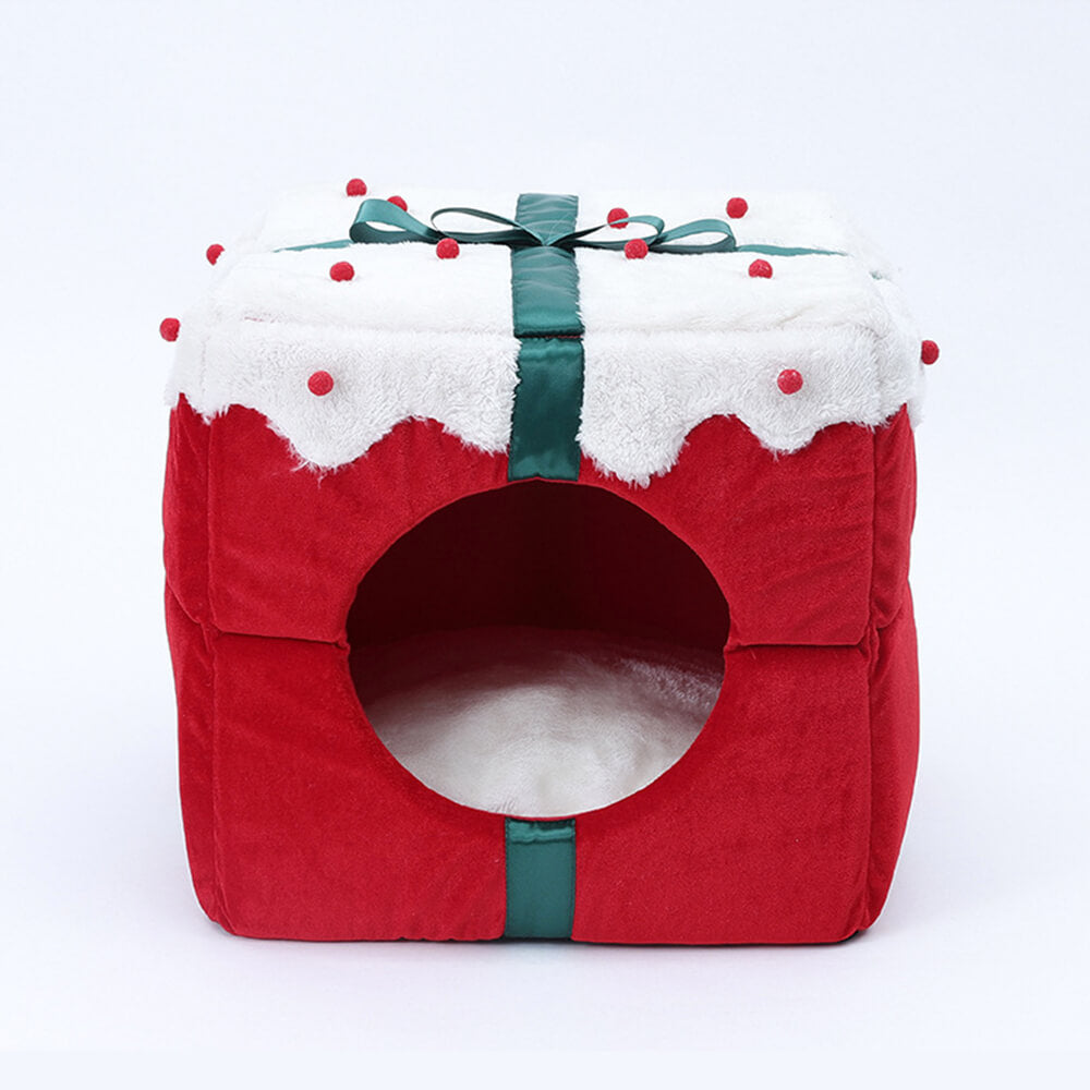 Caja de regalo de Navidad cálida cama semicerrada en la cueva y cama para perros y gatos
