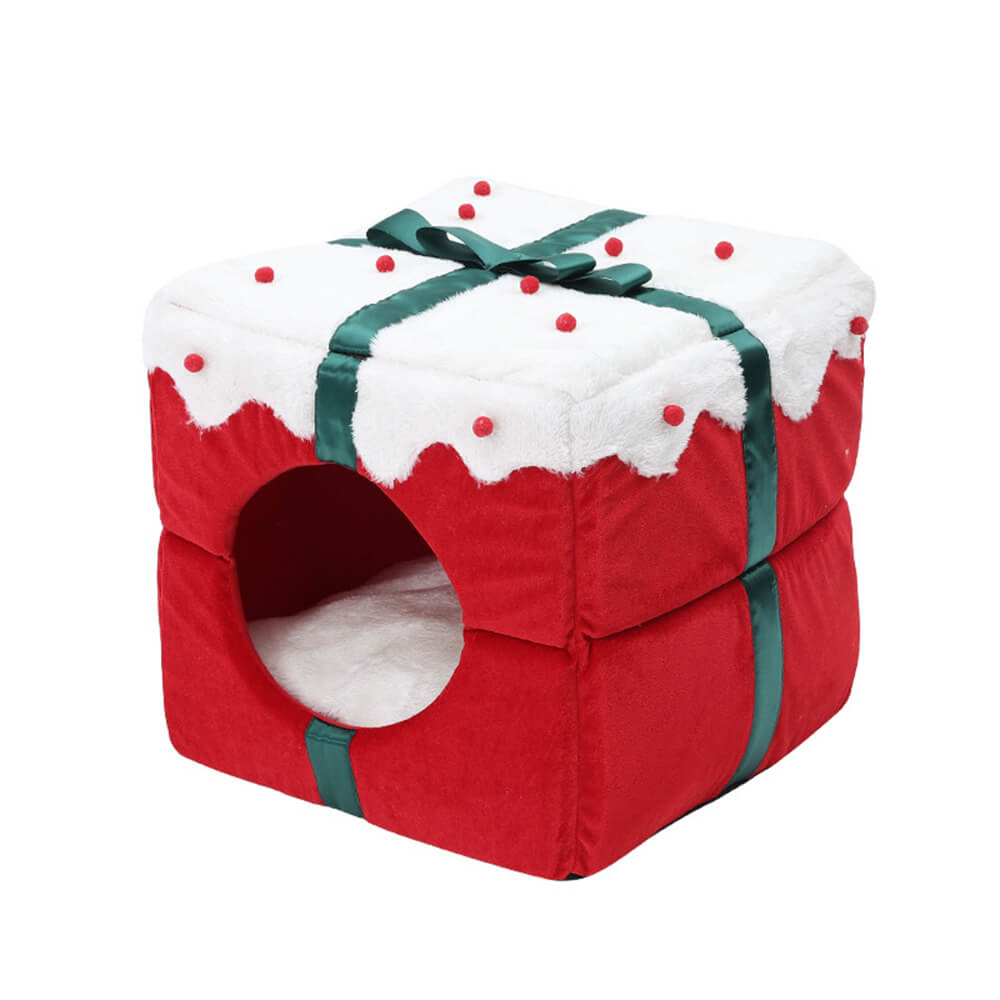 Caja de regalo de Navidad cálida cama semicerrada en la cueva y cama para perros y gatos