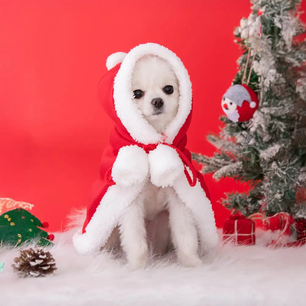 Christmas Santa Pet Cloak Warm Plush Dog Cape with Hat
