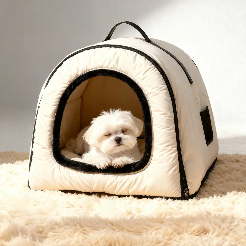 Cozy Enclosed Water-Repellent Washable Cat Cave Deep Sleep Dog Bed