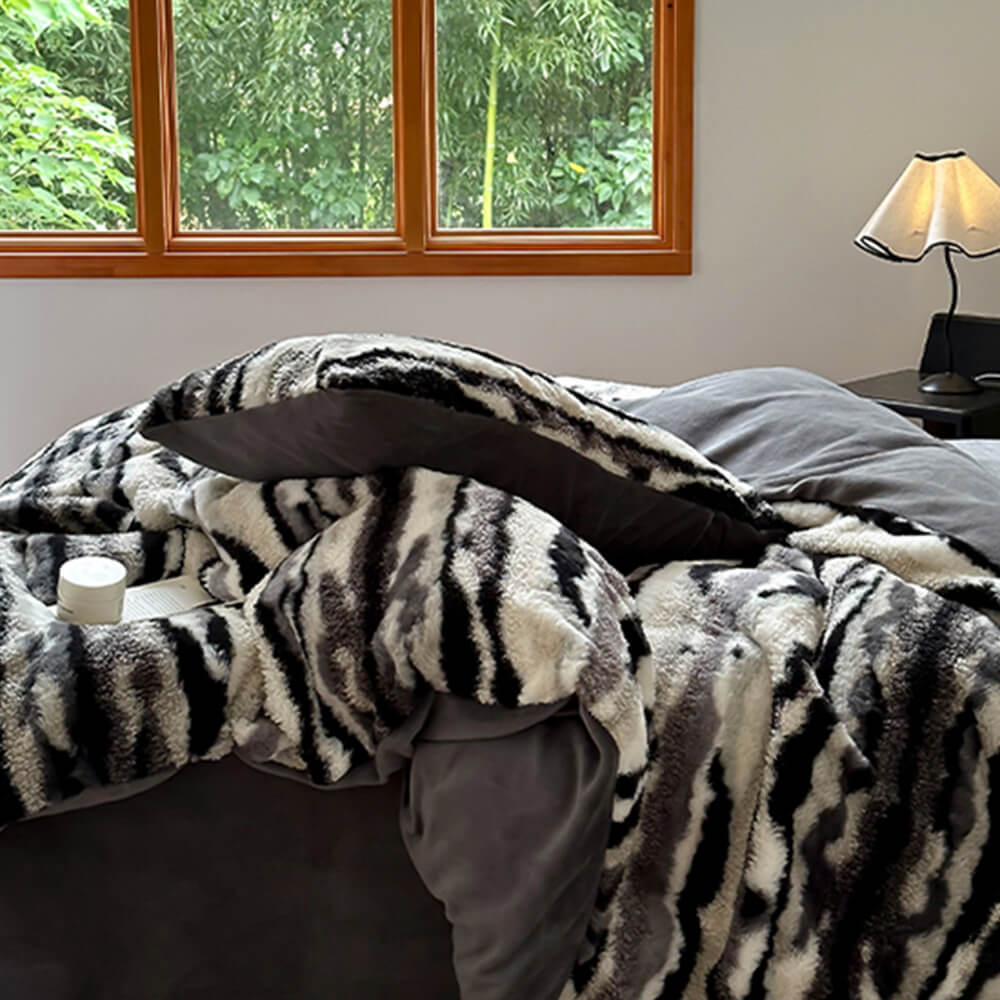 Ensemble de draps de luxe en peluche à imprimé zèbre double face