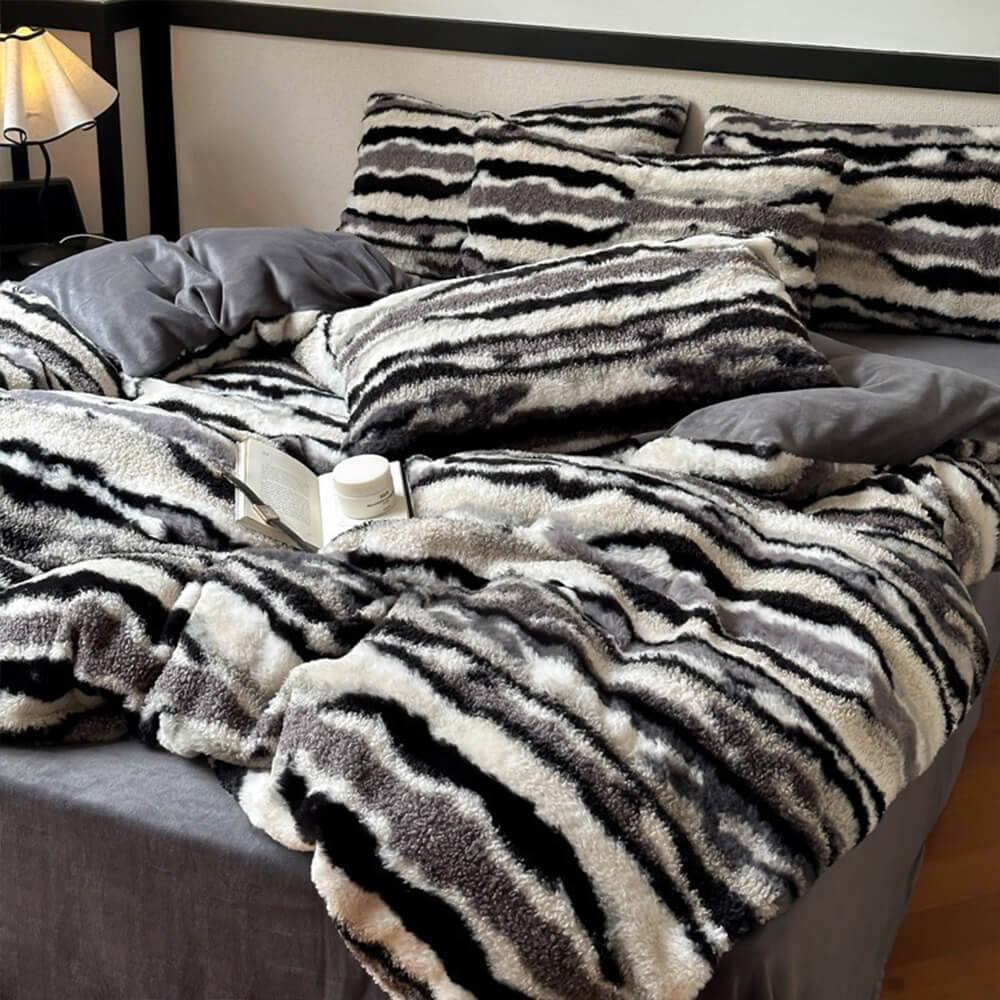 Ensemble de draps de luxe en peluche à imprimé zèbre double face