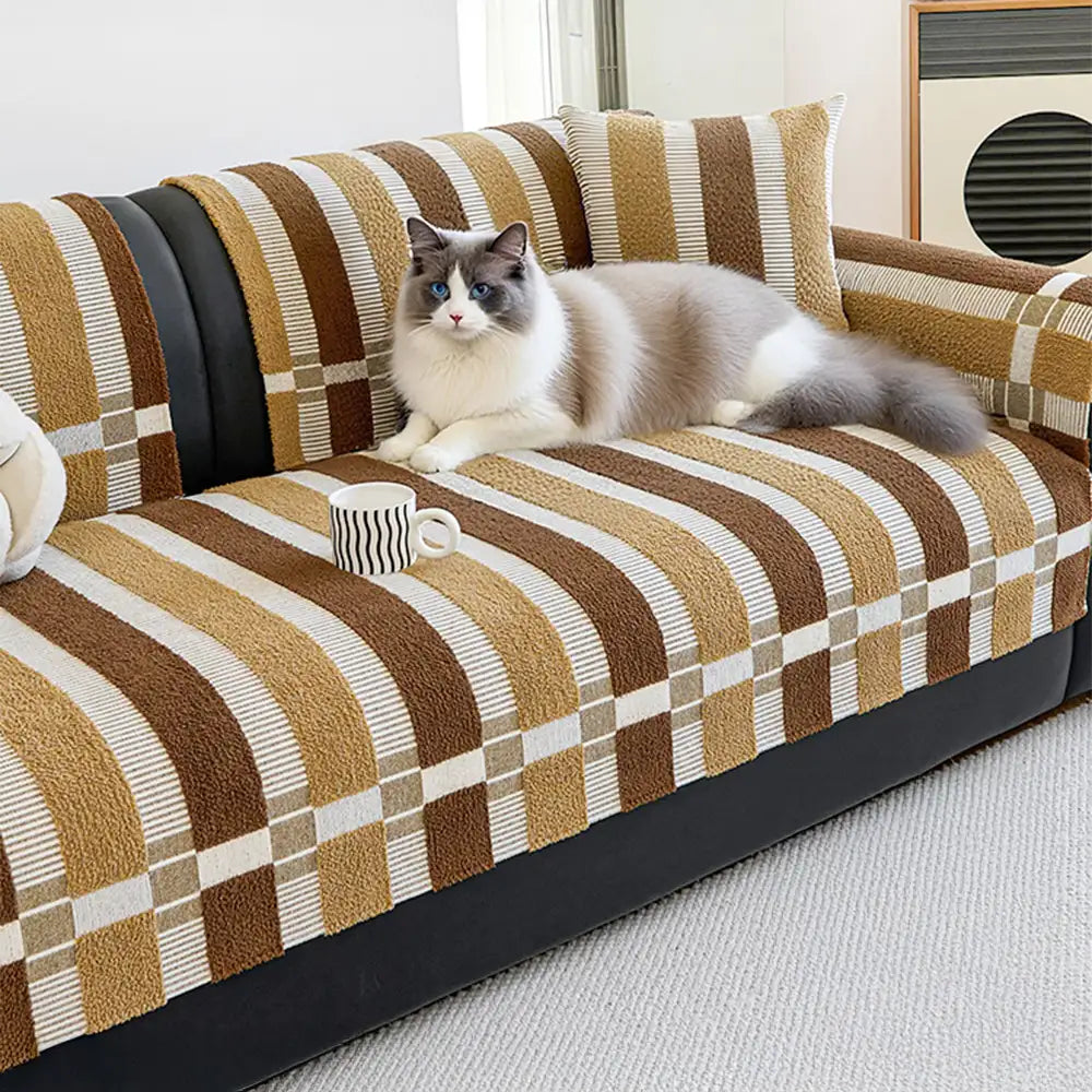 Mid-Century Modern Chenille Scratch-Resistant Furniture Protection Non-Slip Couch Cover