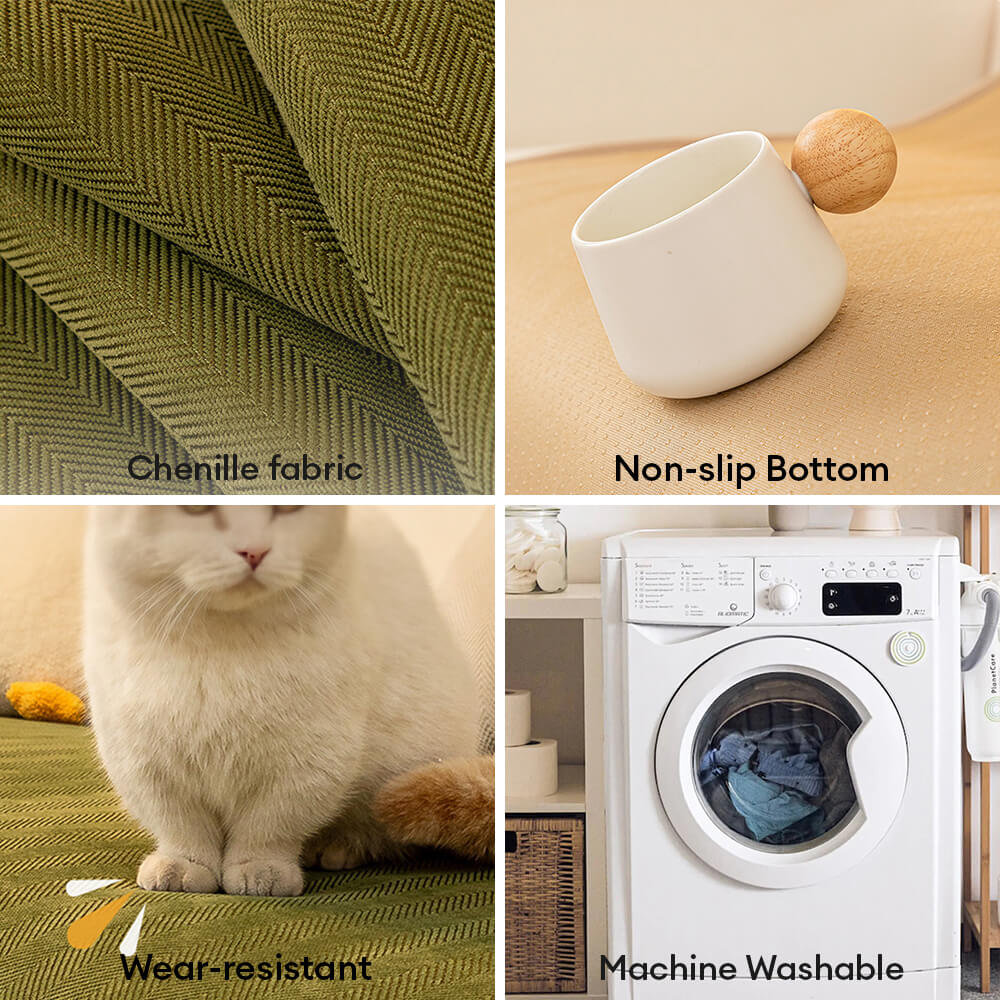 Minimalist Herringbone Chenille Non-Slip Wavy Edge Couch Cover