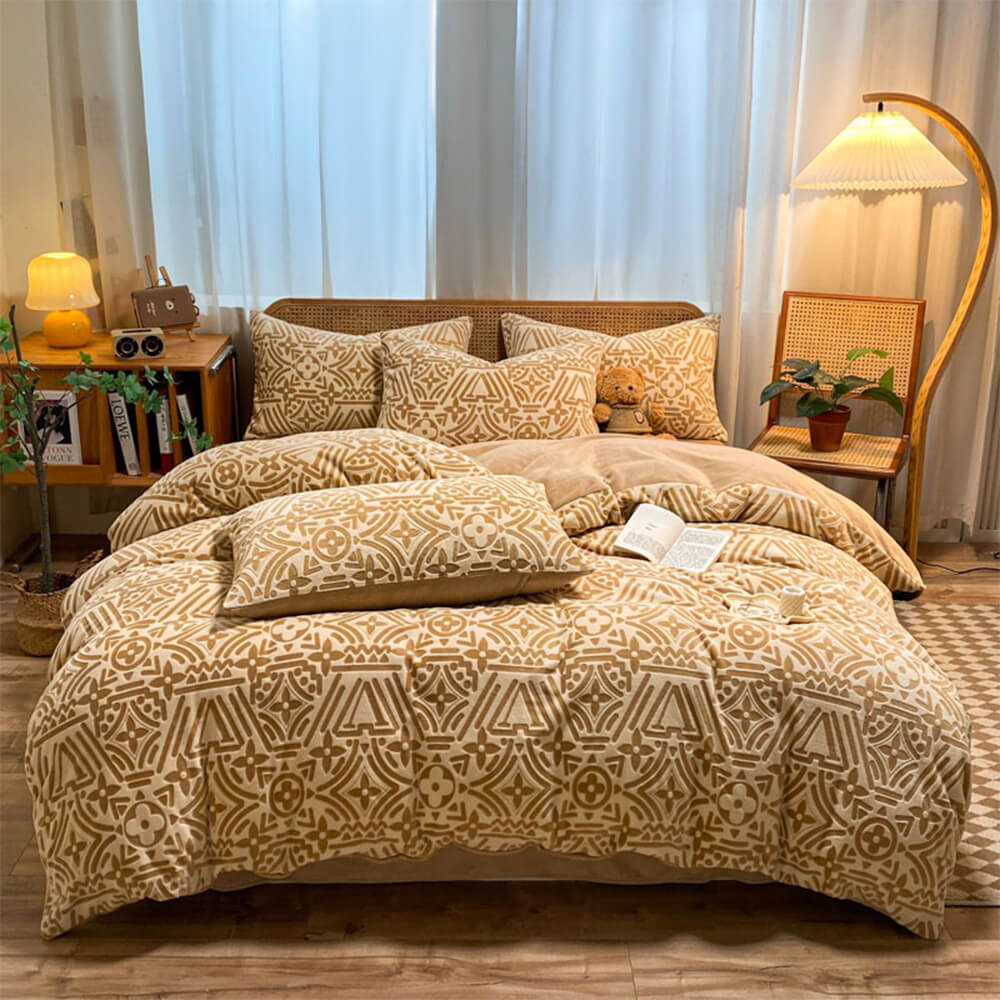 Classicada geométrica suave suave contra la leche tibia Tapa de la cama de terciopelo