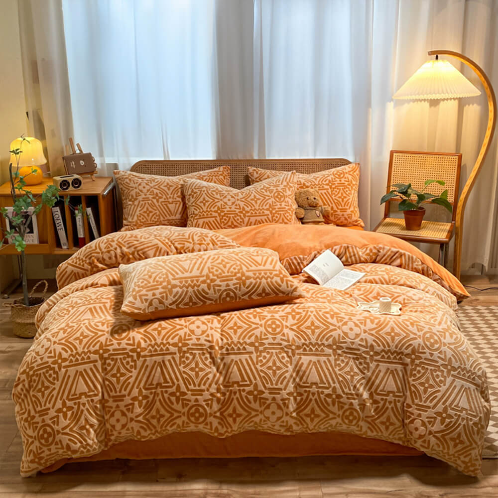 Classicada geométrica suave suave contra la leche tibia Tapa de la cama de terciopelo