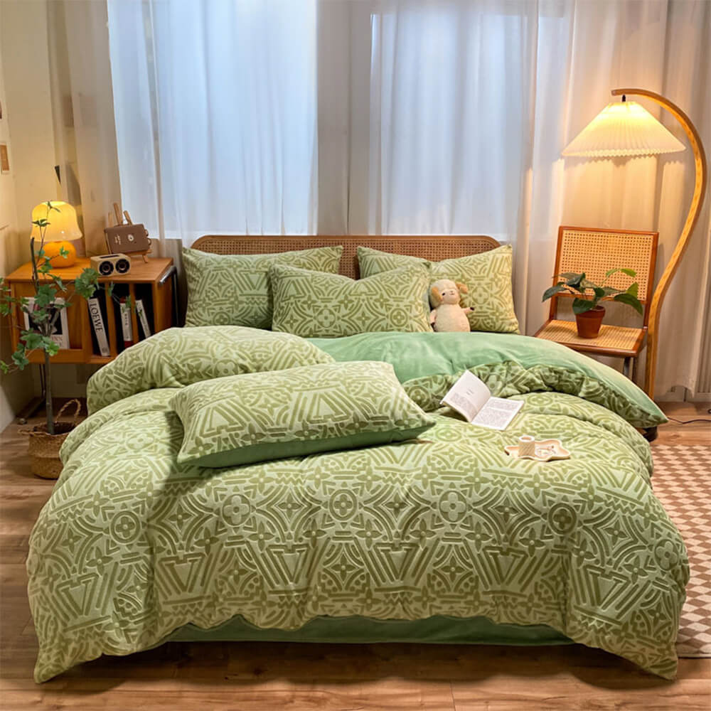 Classicada geométrica suave suave contra la leche tibia Tapa de la cama de terciopelo