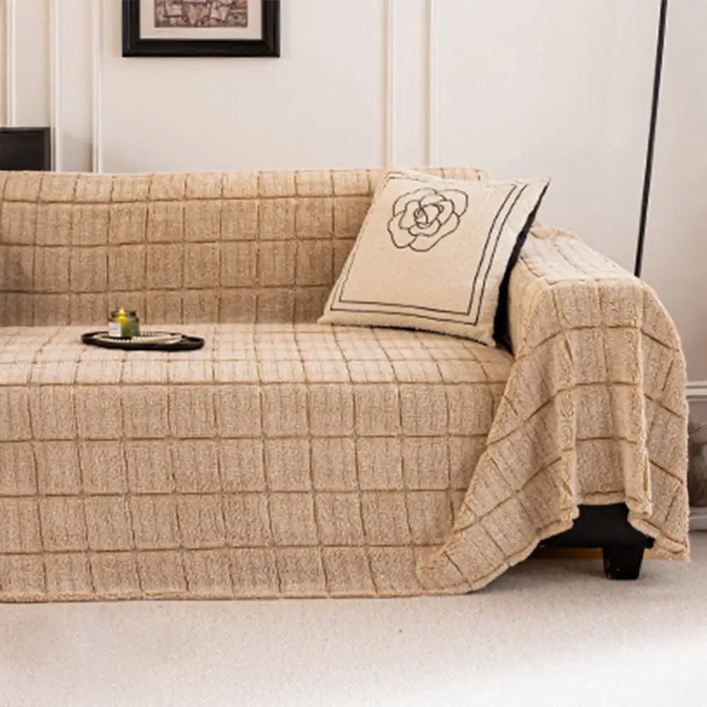 Plush Quilted Classic Checkered Comfortable Thickened Couch Cover