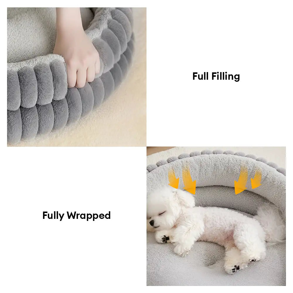 Round Plush Comfort Dog Bed With Raised Sides - Cuddling Bed