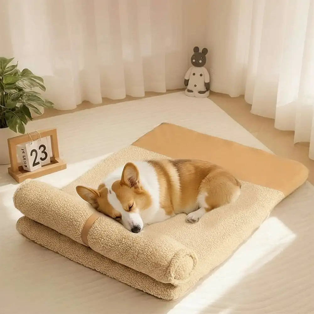 Teddy Fluffy Deep Sleep Large Space Pillow Dog Bed - Honey Amber