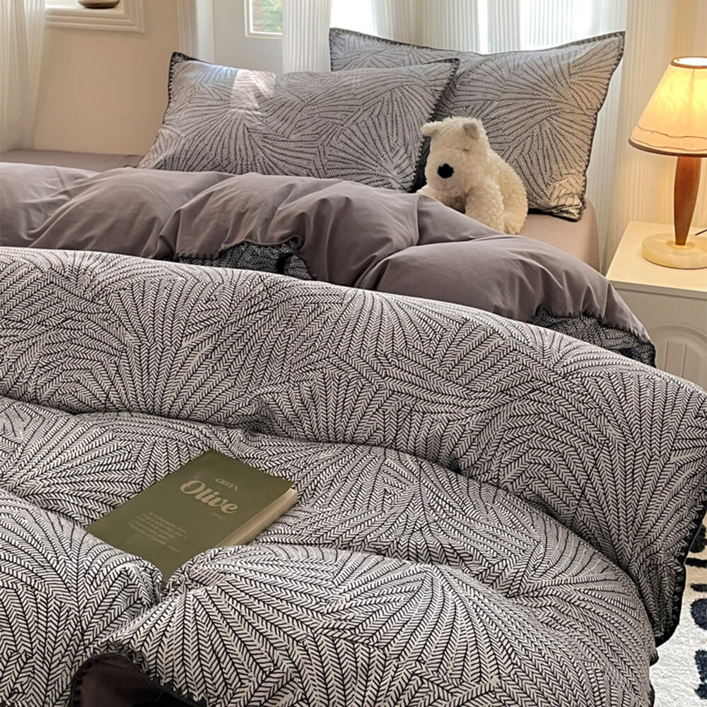 Ropa de cama lijada de algodón puro de estilo de hoja clásico