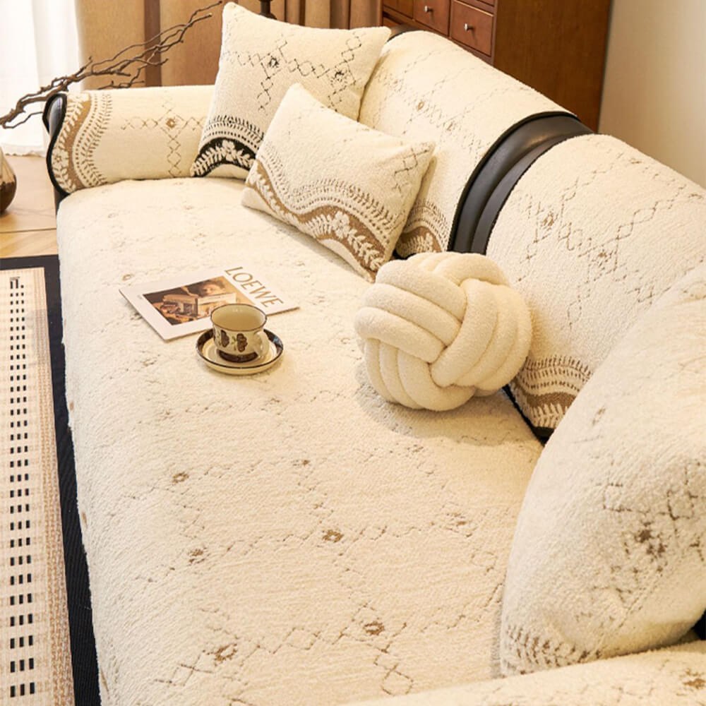 Wavy Pattern Anti-Scratch Plush Couch Cover