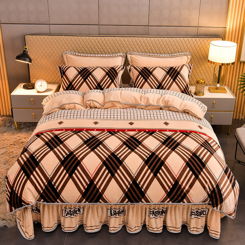 Juego de cama con falda de cama con falda de la cama con falda